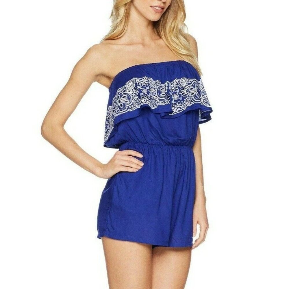 NWT Nanette Lepore Portofino Embroidered Off Shoulder Romper Swim Cover Up XS